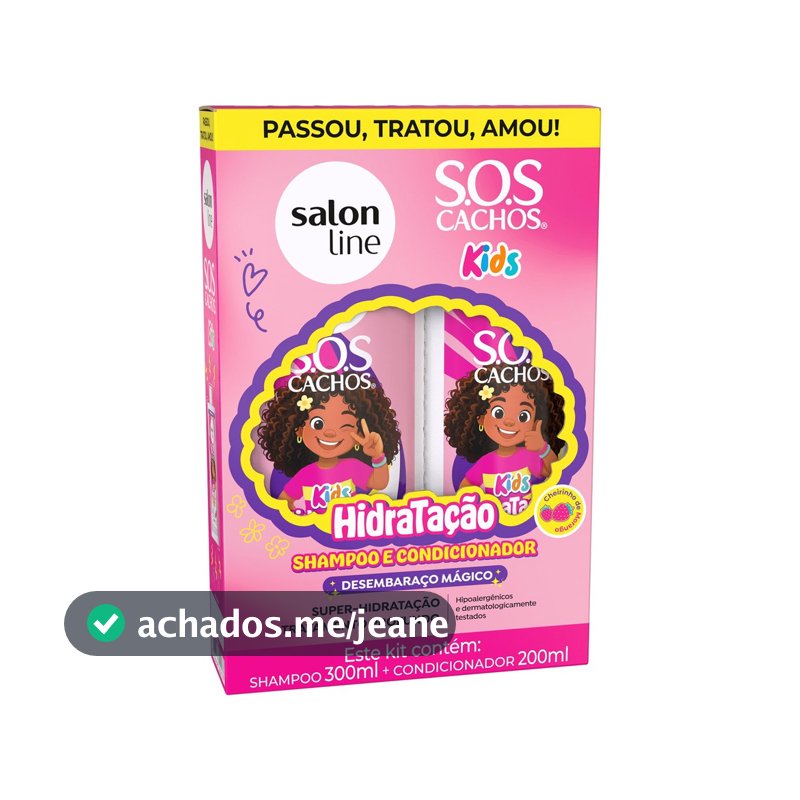 Kit Shampoo 300ml + Condicionador 200ml SOS Cachos Kids Hidratação