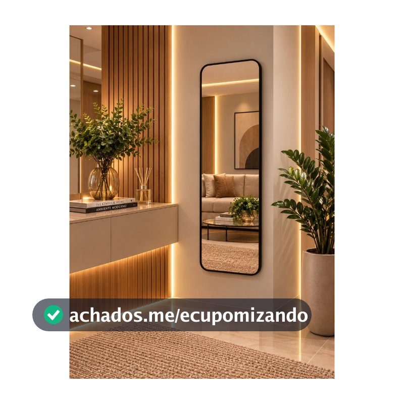 Espelho Retangular com Moldura em Couro Decorativo para Hall Closet Quarto | 100x35 90x40 70x30 50x25