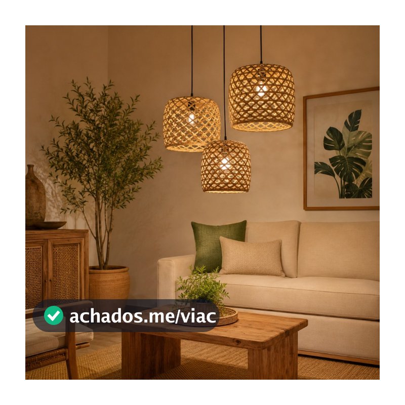 Kit 3 Luminária De Teto Pendente Taboa Boho Area Gourmet