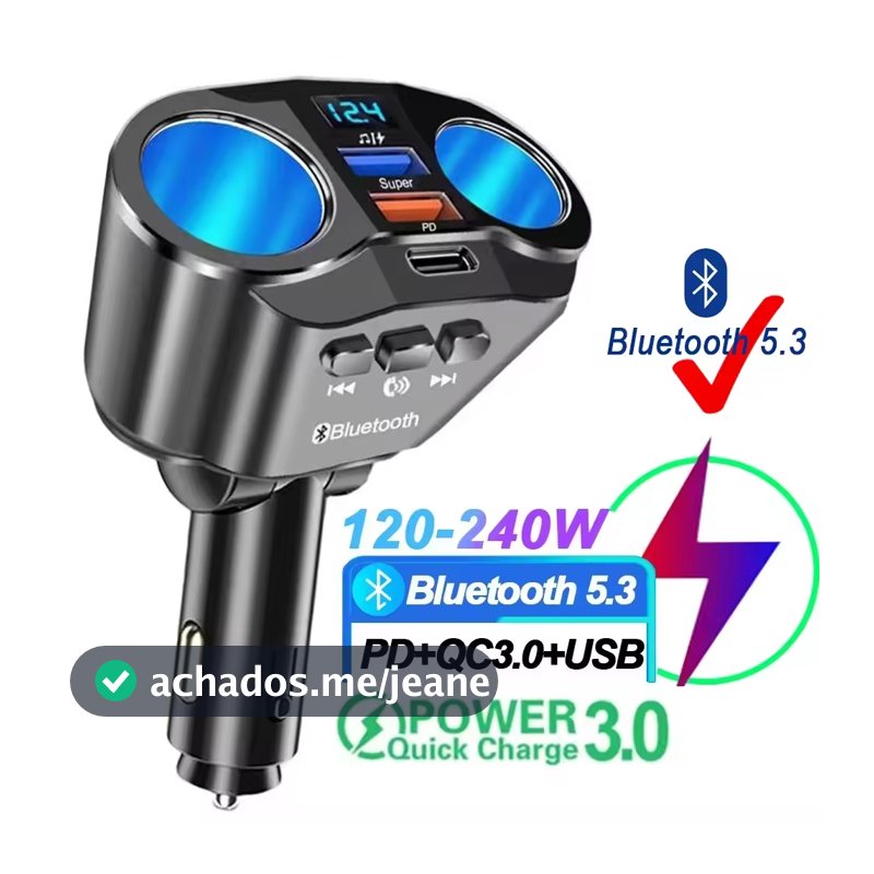 120W Isqueiro Do Carro Divisor Carregador Duplo USB QC3.0 Carga Rápida 12-24V Transmissores FM Automáticos Bluetooth Soq