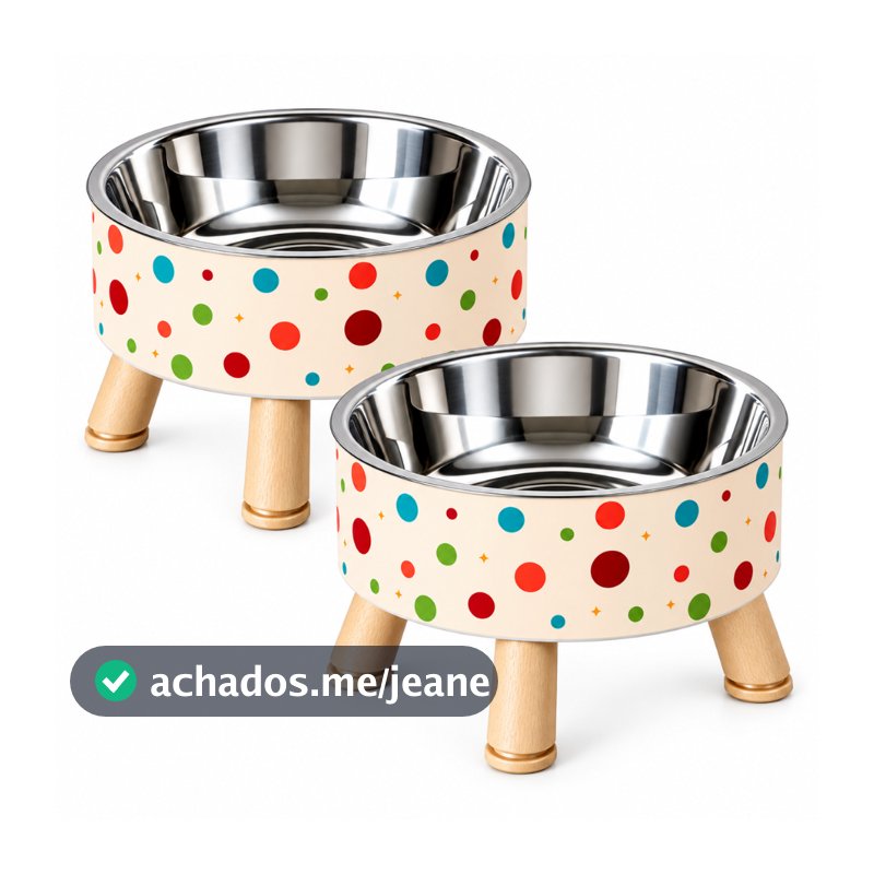 Kit 2 Comedouros Elevados Estampados Com Tigelas em Inox Cachorros Gatos