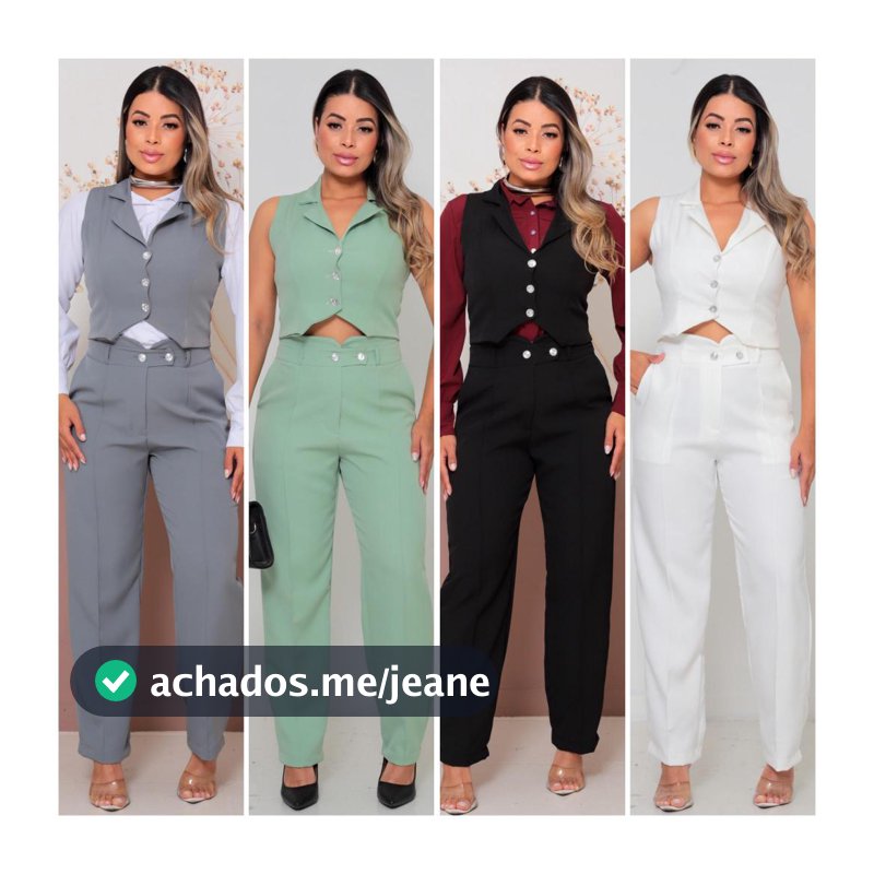 CONJUNTO ALFAIATARIA COLETE CALÇA ELEGANTE  COM DETALHES NA CINTURA E BOTÕES