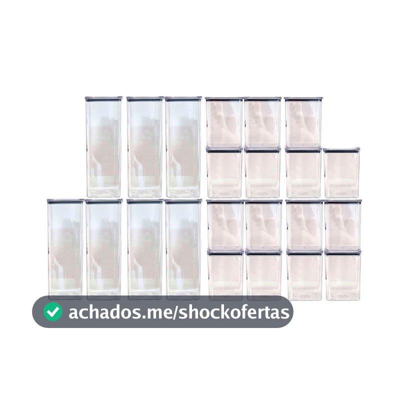 Kit com 22 potes de 2,3 litros e de 1,1 litro herméticos acrílicos QUALYPLAS