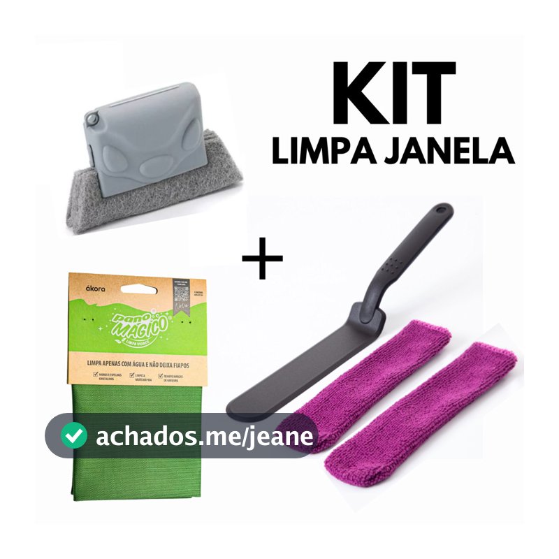 KIT Limpa Vãos + Escova de Limpeza + Pano Mágico Ákora Limpa Vidro Janela Original