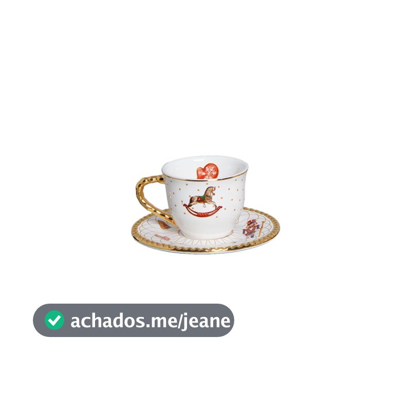 Xícara Chá 200ml com Pires Toys Christmas com Ouro Natal Scalla Cerâmica