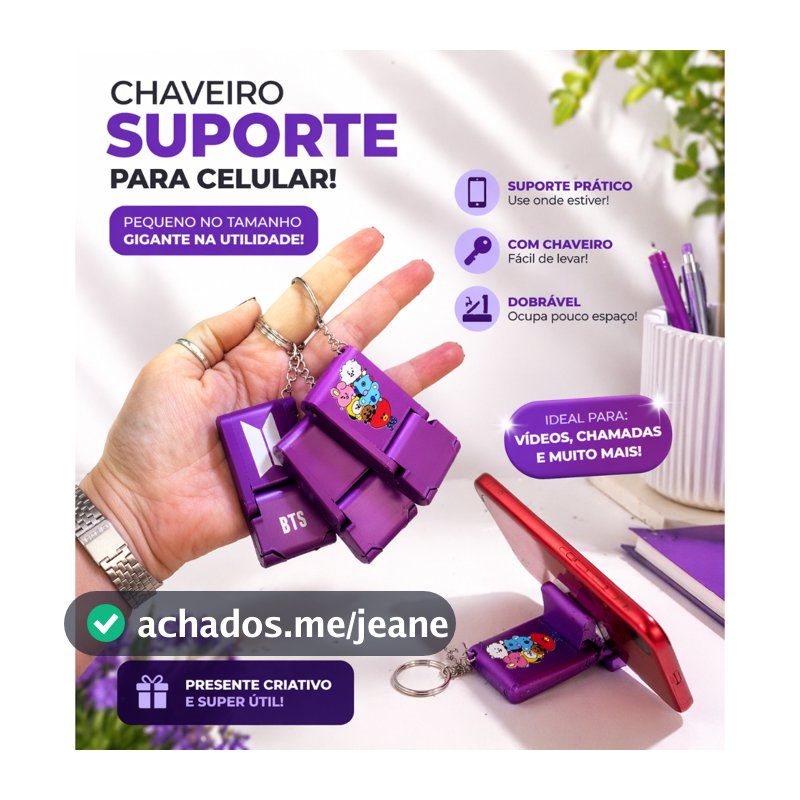 Chaveiro Suporte para Celular BTS Roxo | Porta Celular Dobrável | Presente Army
