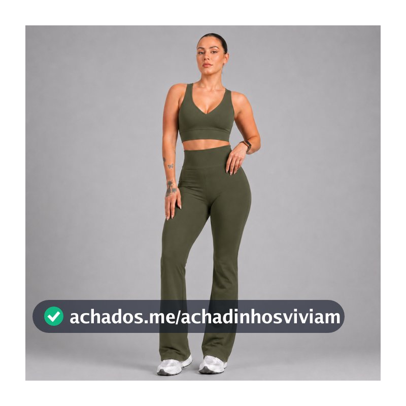 Conjunto Feminino Fitness Calça Flare Bailarina + Top Decote V  Zero Transparência Ideal Dia a Dia