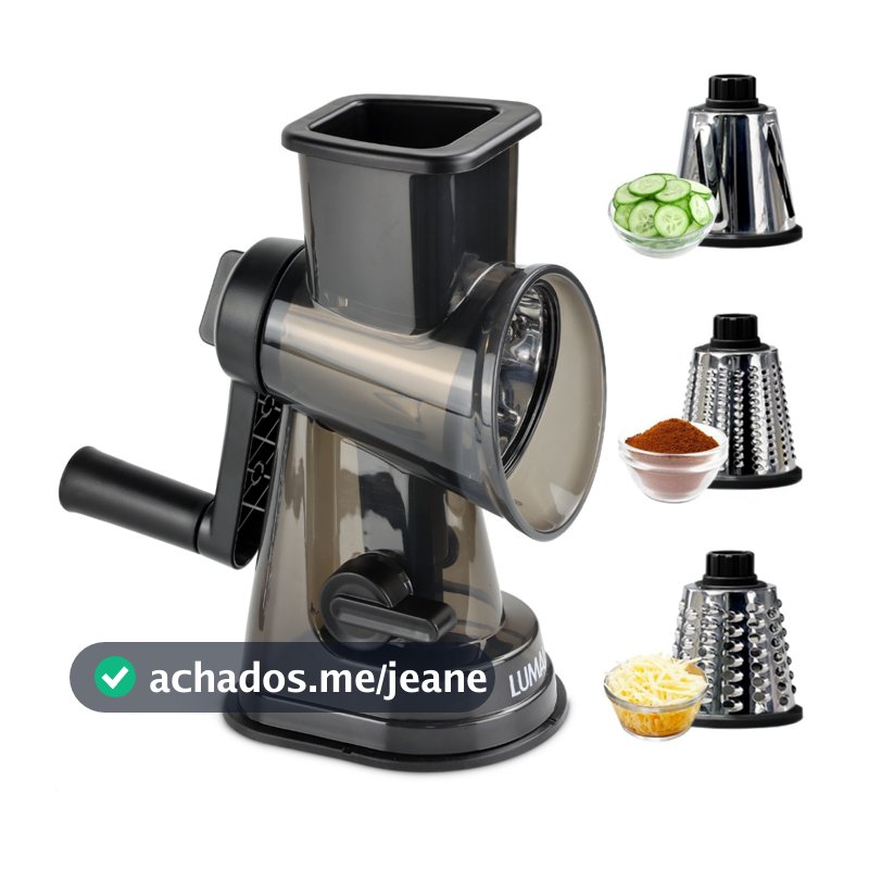 Lumai Ralador Fatiador de Legumes Verduras Alimentos Manivela 3 Lâminas Aço Inox Queijo Cozinha