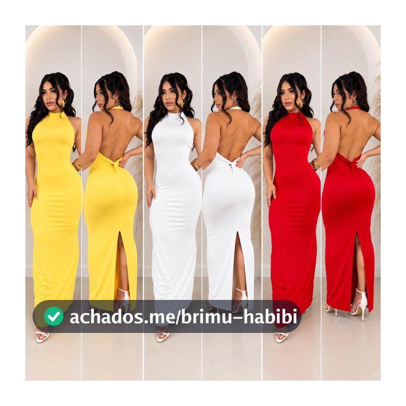 Vestido Colado Costa Nua Midi Longo Suplex Poliamida Festas Elegante Casamento Madrinha Formatura Chique