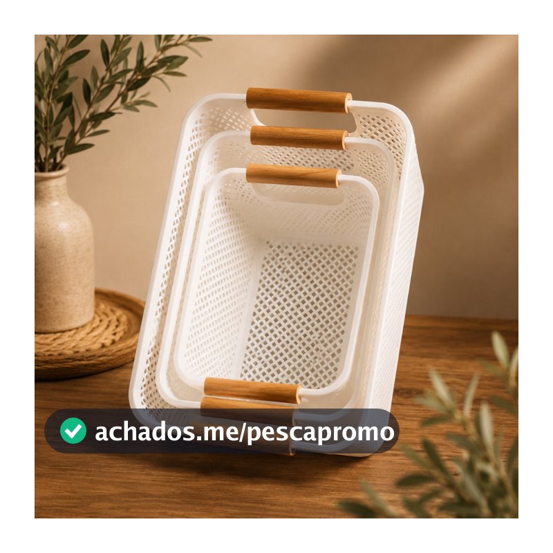 Cesto organizador com alças em bambu – Multiuso para casa, banheiro, lavanderia e escritório