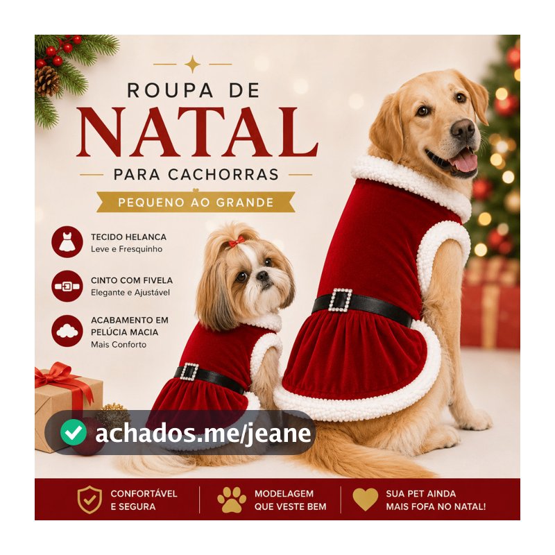 Vestido de Natal para Cachorro Pet Mamãe Noel Pequeno Grande com Pelúcia Cinto Roupa de Natal Cães