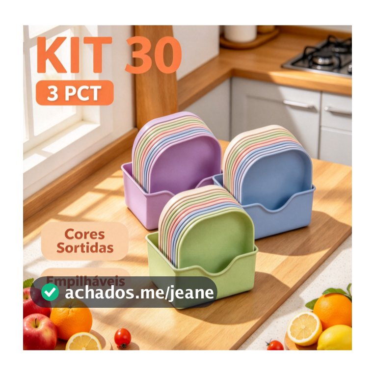 Kit 30 Pratos Plásticos Coloridos Duros Reutilizáveis Para Refeições e Lanches
