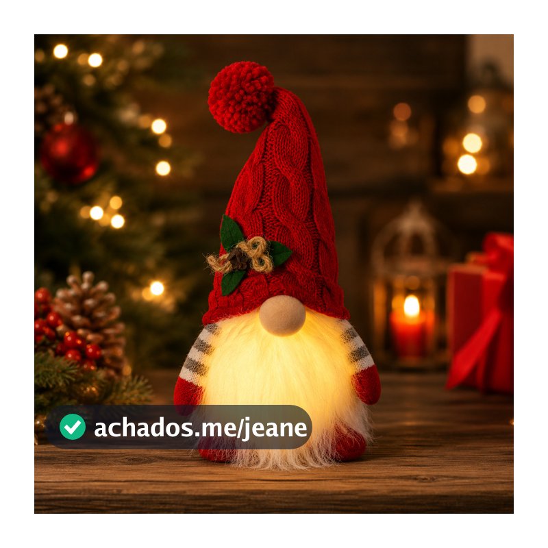 Abajur Papai Noel Escandinavo em Lã – Luminária LED Natalina Pendente para Árvore | Gnomo Decorativo