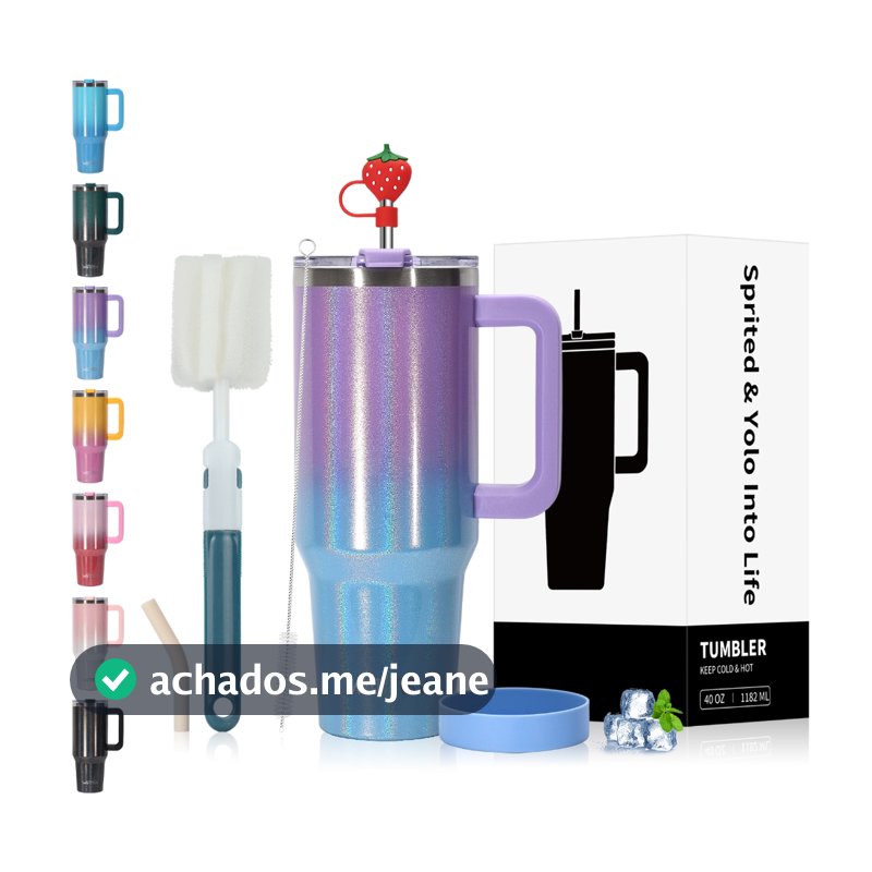 WATERSY Copo Térmico Inox Modelo arco-íris 1182ml Tampa com Canudo, Prático para Hidratação