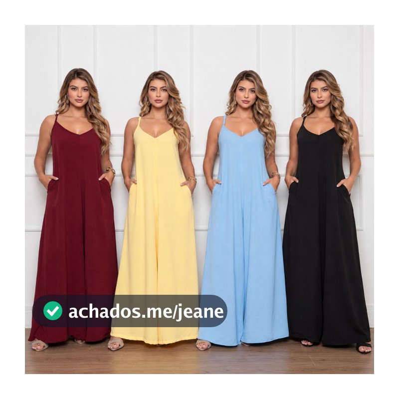 Macacão Pantalona Feminino Longo Plus Size com Bolso Alça Regulável Tecido Duna Elastano P M G GG G1 G2 12