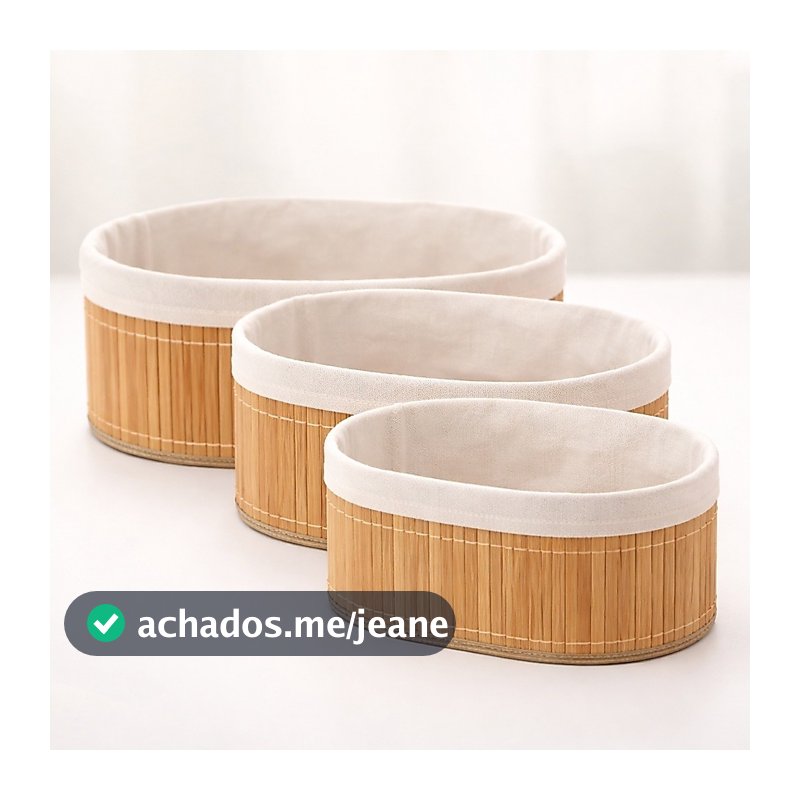 Kit 3 Cestos Decorativos de Bambu Natural Com Forro Multiuso Para Organização Casa Quarto Banheiro