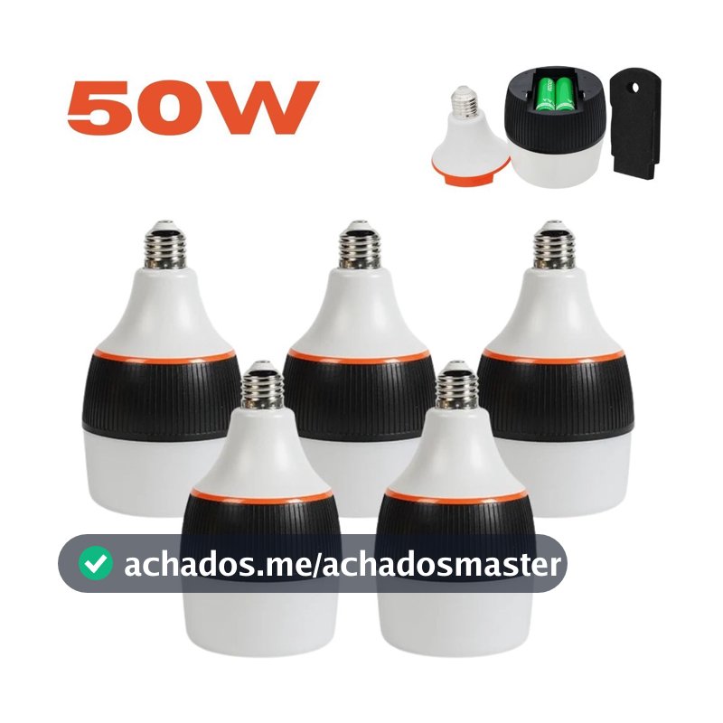 5x Lâmpada de Emergência Led 50W  6h Ligada Após falta de Energia - 110-220V