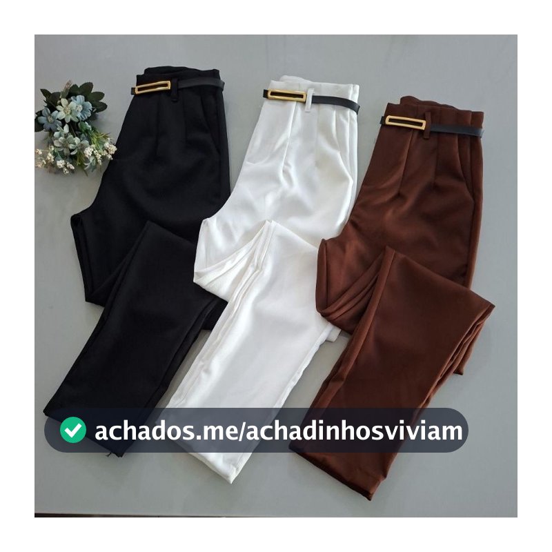 Calça Feminina Social Alfaiataria Com Cinto Moda Estilo Zarha