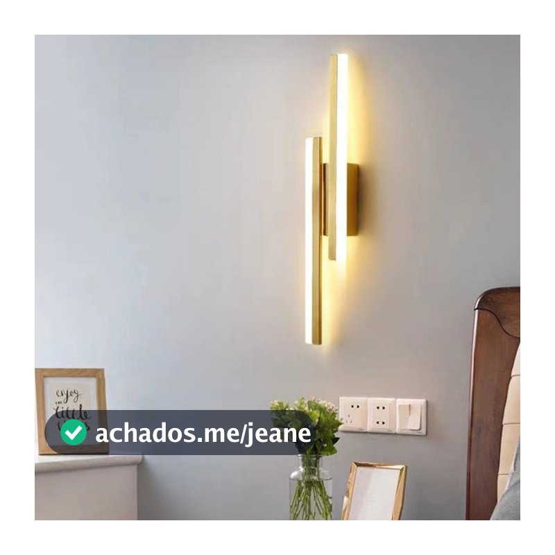 Luminária Parede Arandela Moderna Decoração Led 15w 8x50cm Bivolt Dourado Preto Prateado