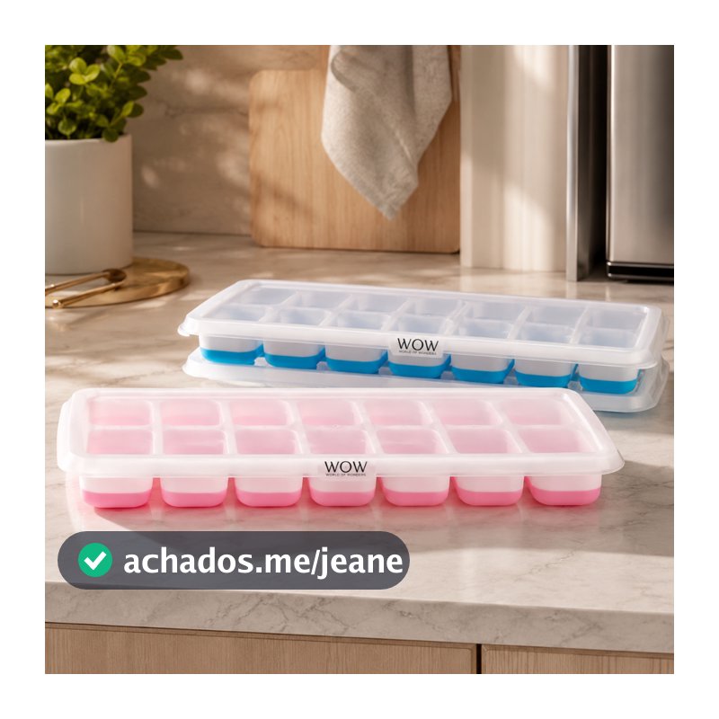 Kit 4 Forma De Gelo Fundo Silicone 14 Cubos Tampa Rígida
