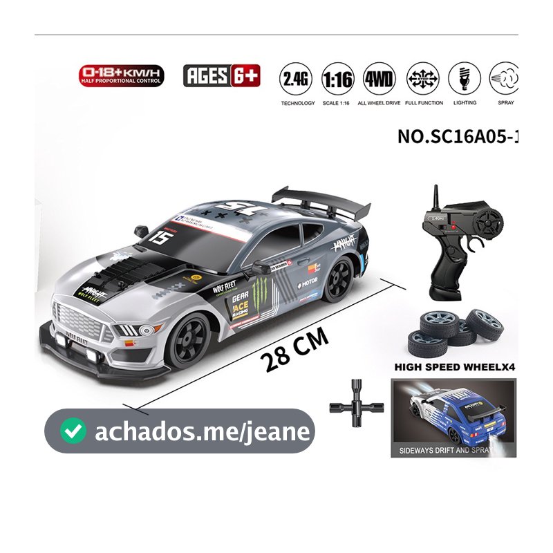 Carro Brinquedo Infantil Presente Menino Carrinho Controle Remoto Speed Racing Com Luz Spray Deriva