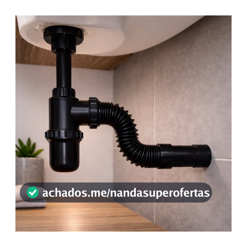 Sifão Flexivel Copo Flex PRETO Universal Sanfonado Ajustável Pia Cuba Lavatório Tanque Cozinha Banheiro