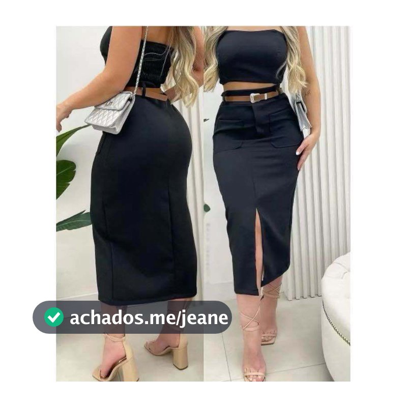 Saia Midi Alfaiataria Com Cinto e Bolsos PROMOÇÃO