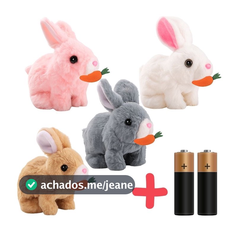 Coelho Interativo de Pelúcia Anda Emite Luz  Coelho  com Cenourinha  Sons Com Pilhas Envio Rápido