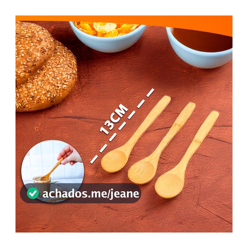 Kit 3 Colheres De Bambu Sopa Pequenas 13CM Geléia Mel Açucar Sal