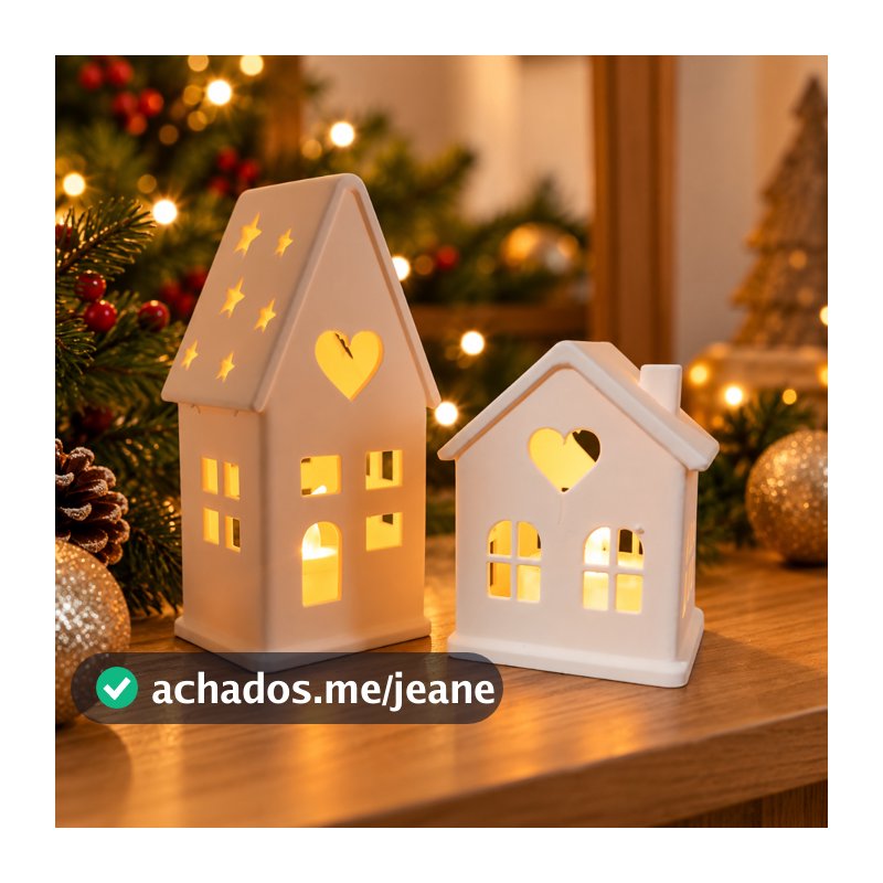 Vila Natalina Kit 2 Casinhas Iluminadas com LED Decoração de Natal