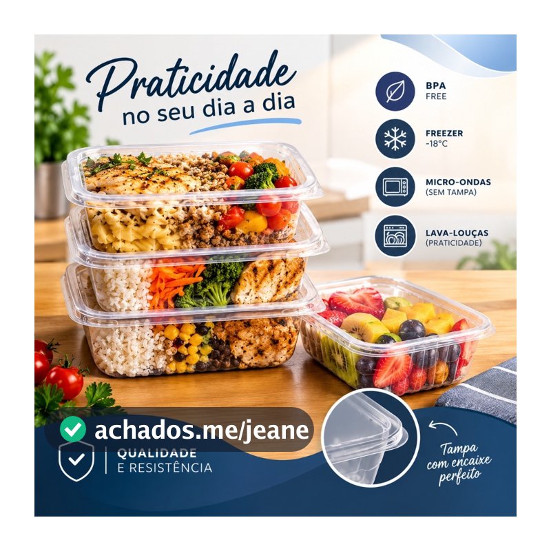 Kit 48/24 Potes Marmita Fitness descartável 250ml e 500ml Freezer Microondas Organizador BPA Free