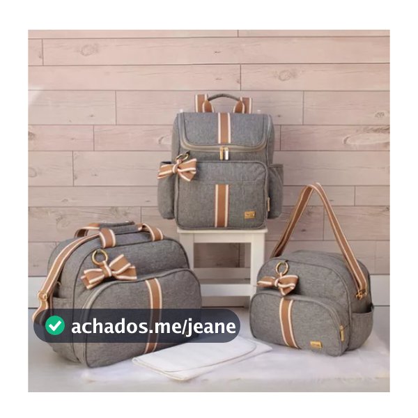 KIt Bolsas Maternidade Mochila Térmica Unissex Cinza/caramelo