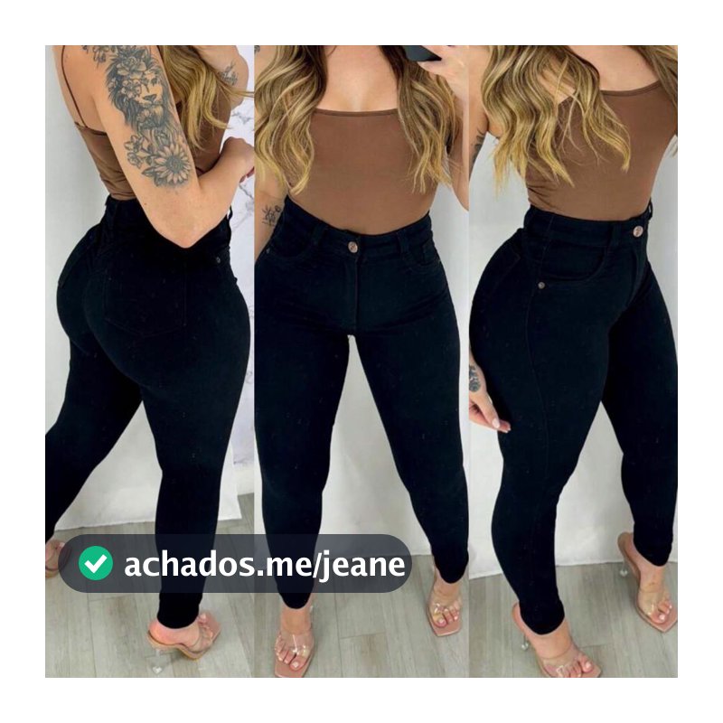 Calça Jeans Preta Feminina Skinny Cintura Alta com Lycra Levanta Bumbum