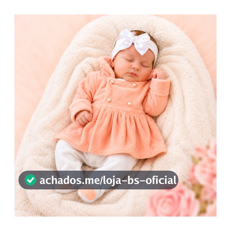 Macacão Para Bebê Menina de Plush Longo Eloa Rosê - 03 Peças