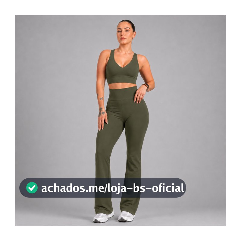 Conjunto Feminino Fitness Calça Flare Bailarina + Top Decote V  Zero Transparência Ideal Dia a Dia