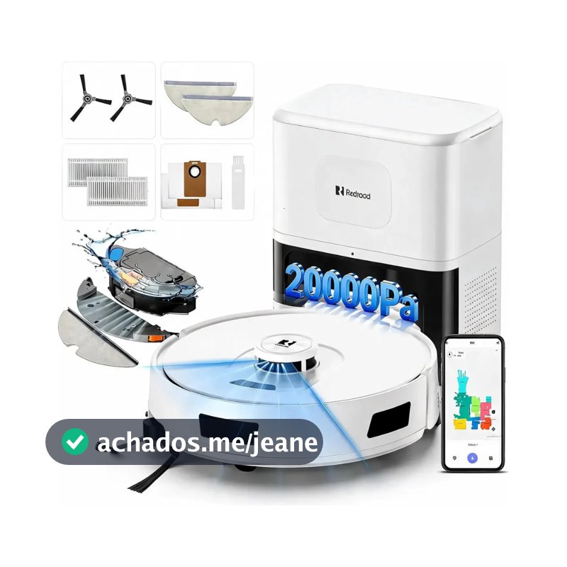 Robô Limpador 3‑em‑1 LiDAR, Estação Autolimpante 3,8L, Sucção 10000Pa, Controle App e Voz, Bateria 150min-Redroad R11