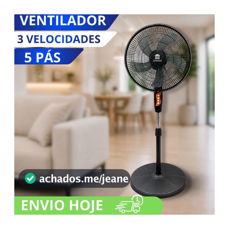 Ventilador De Coluna Inox Silencioso 5 Pás Power Turbo 115 Cm Preto Plástico