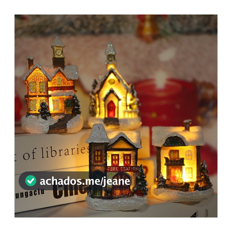 Luzes LED de Natal resina mini casa miniatura vila edifício decoração luminosa presente de Natal