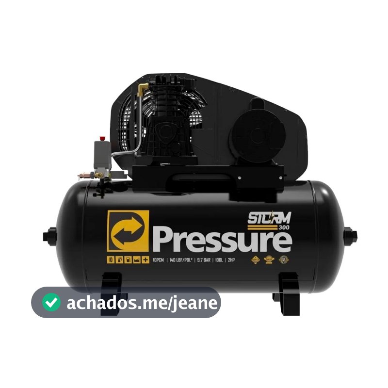 Compressor de Ar 10 Pés 2HP 100 Litros 110/220V Monofásico Borracharia Oficina Marcenaria - Pressure