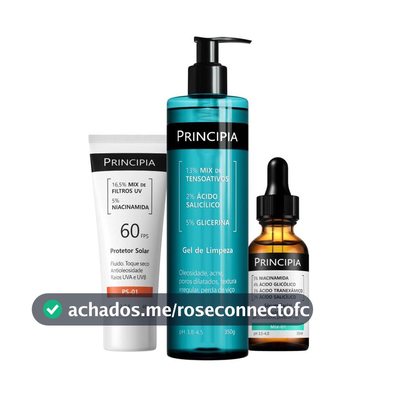 Principia Kit Anti-Acne Trio c/ Gel de Limpeza GL-01 + Sérum Mix-01 + Protetor Solar Facial PS-01 FPS 60