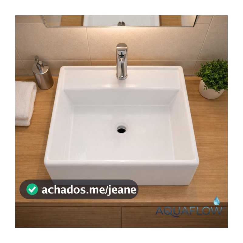 Pia Cuba para Banheiro Quadrada 43,5x43,5cm AquaFlow Louça Lavabo em Porcelana Branca Lavatório