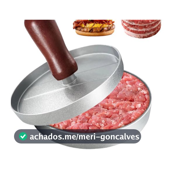 🍔 Forma Modeladora de Hambúrguer – Metal com Cabo de Madeira  Embale para você hoje!  Praticidade, agilidade e perfeição