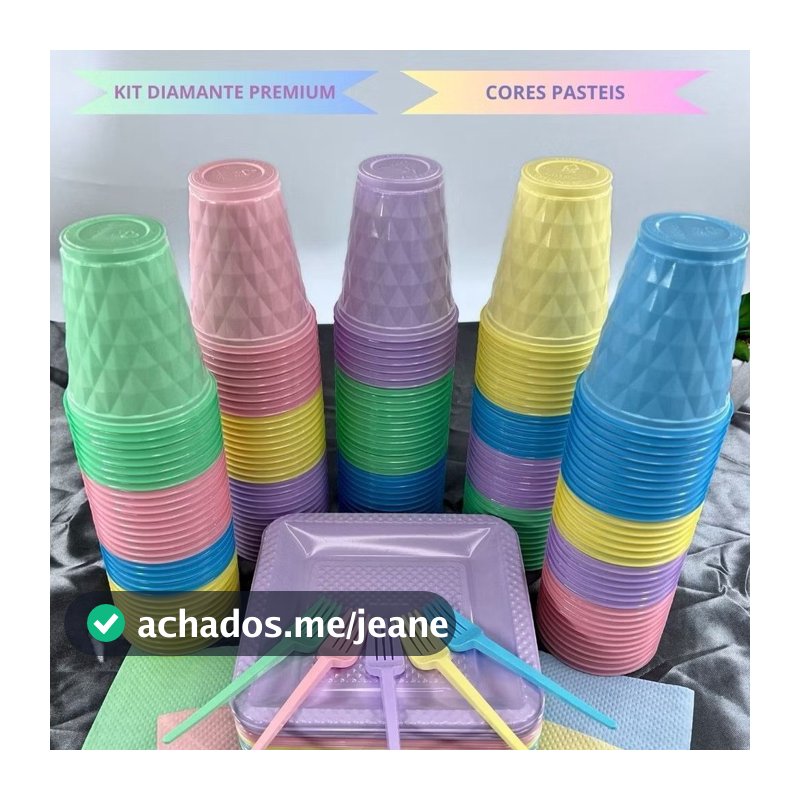 Kit 230 Itens Festa Aniversário Completo Premium Candy Descartável Prato Copo Garfo Guardanapo Cor Pastel
