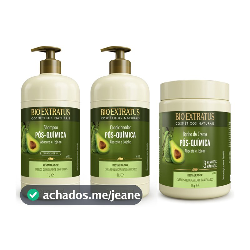 Kit Pós-Química Restauração (Shampoo, Condicionador e Banho de Creme Bio Extratus - 1L )