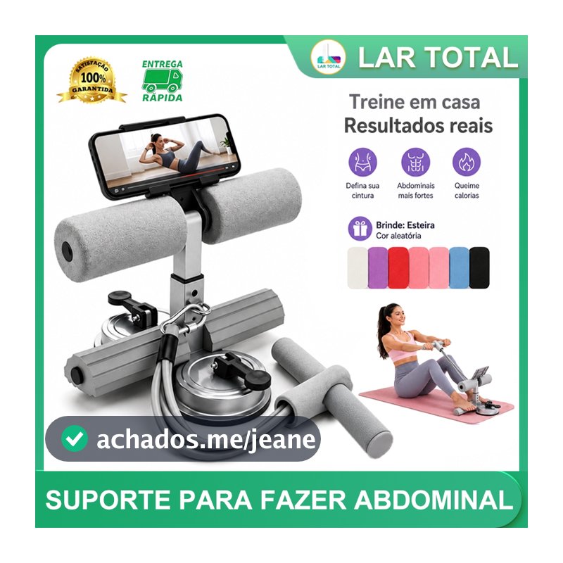 Assistente Abdominal Ventosa Corda Resistência, Equipamento Fitness Casa, Brinde Tapete Grátis