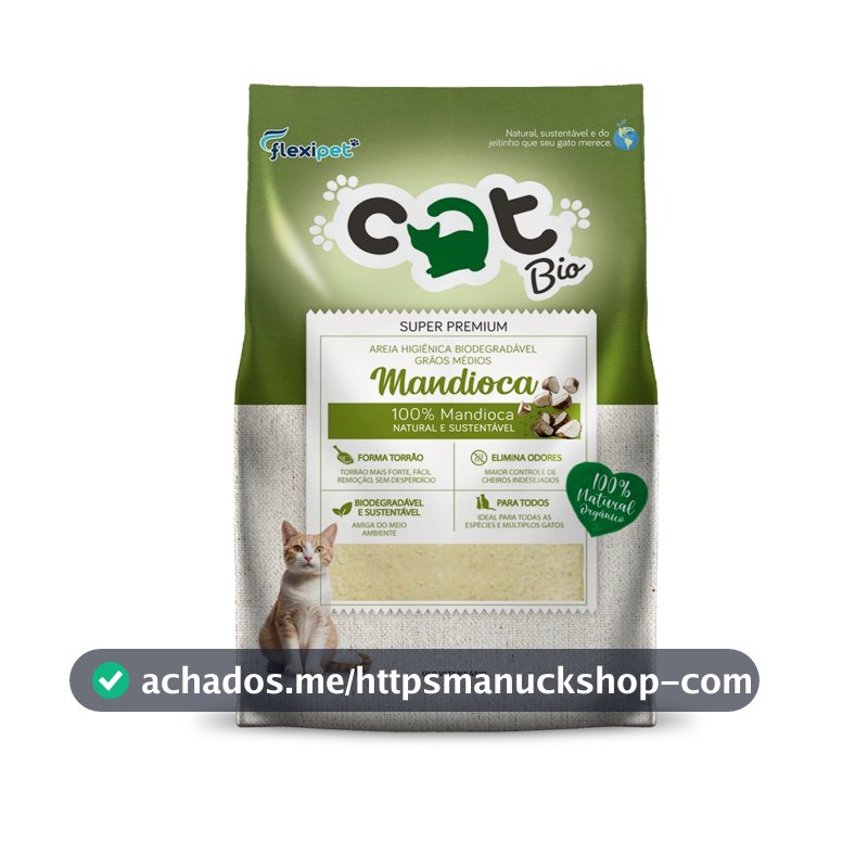 Areia Higiênica Biodegradável para Gatos - Catbio Mandioca - Forma Torrão, Sem Odor, Super Premium