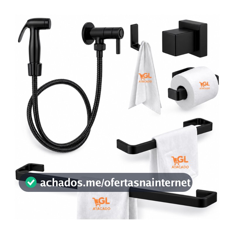 Kit Banheiro Completo Preto Luxo 4 Peças + Ducha Higiênica Alta Pressão Chuveirinho + Acabamento De Registro Luxo