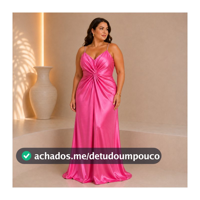 Vestido Longo Festa Acetinado Drapeado Alças de Strass Madrinha Casamento Formatura Gala Plus Size G ao G6 - Livia
