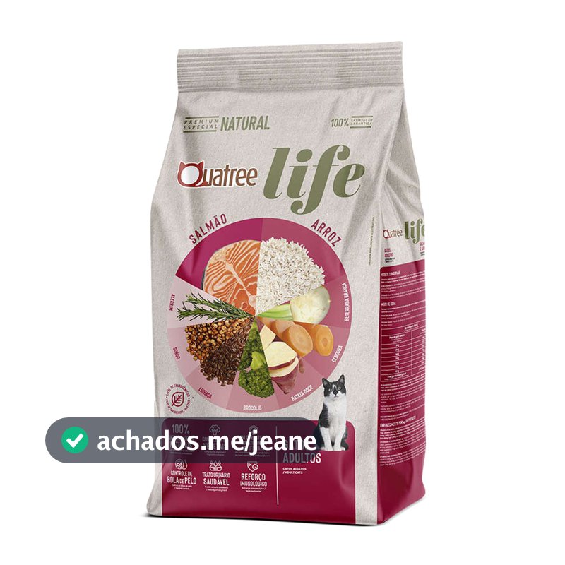 Ração Quatree Life Gatos Adultos Sabor Salmão e Arroz 10kg