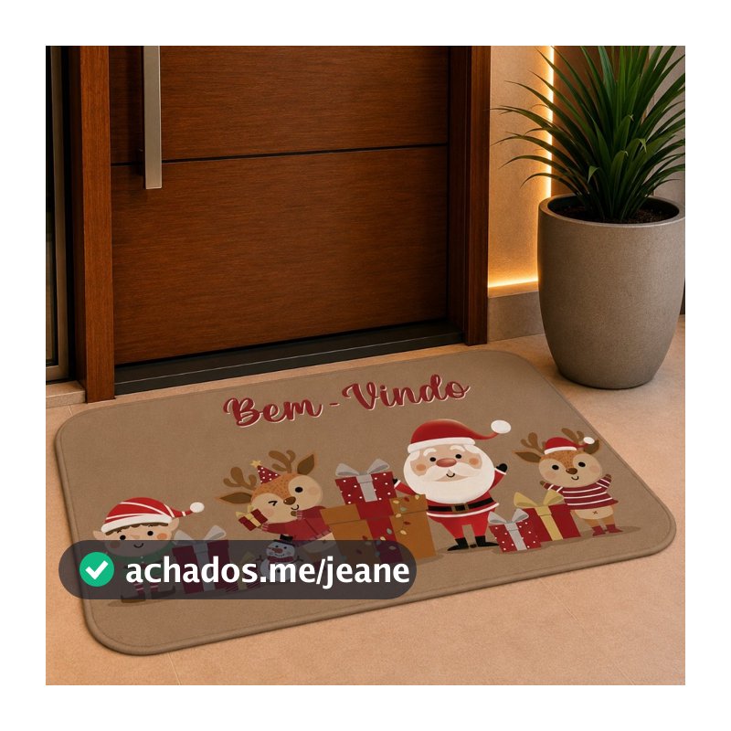 Tapete de Porta Natalino Noel e Animais Antiderrapante Direto de Fabrica.